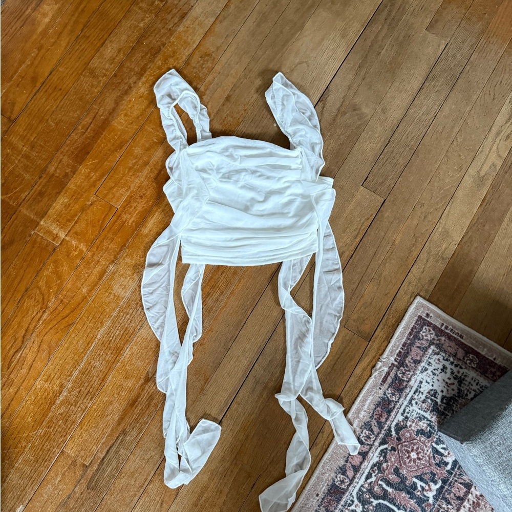 White Ruffled Crop Top - Picture 3 of 4